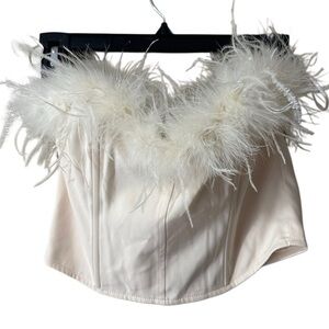 Le Lis Cream Feather Trim Corset Crop Top